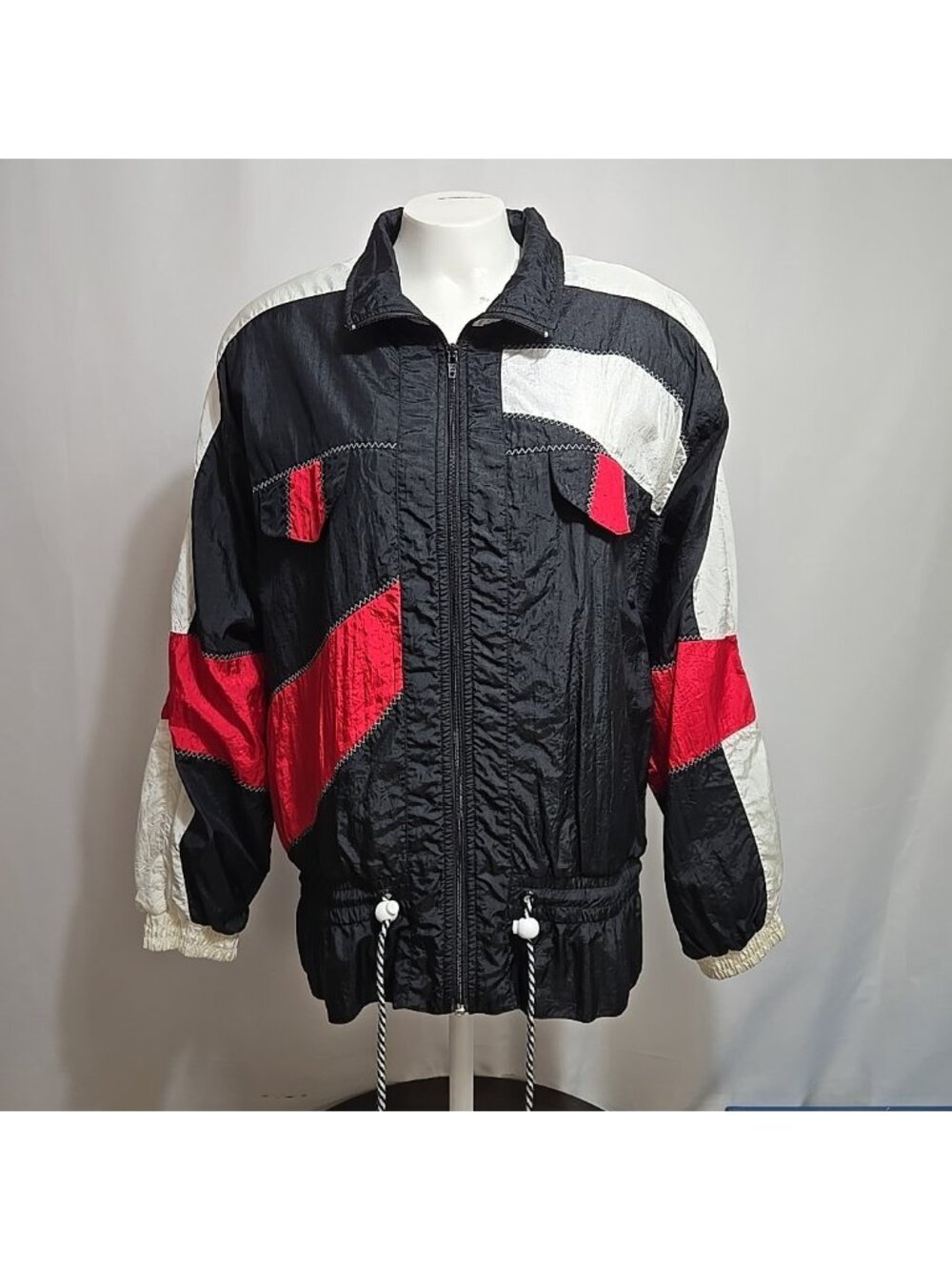 VTG Sunterra Windbreaker Jacket Womens Size Medium Red Black White Colorblock